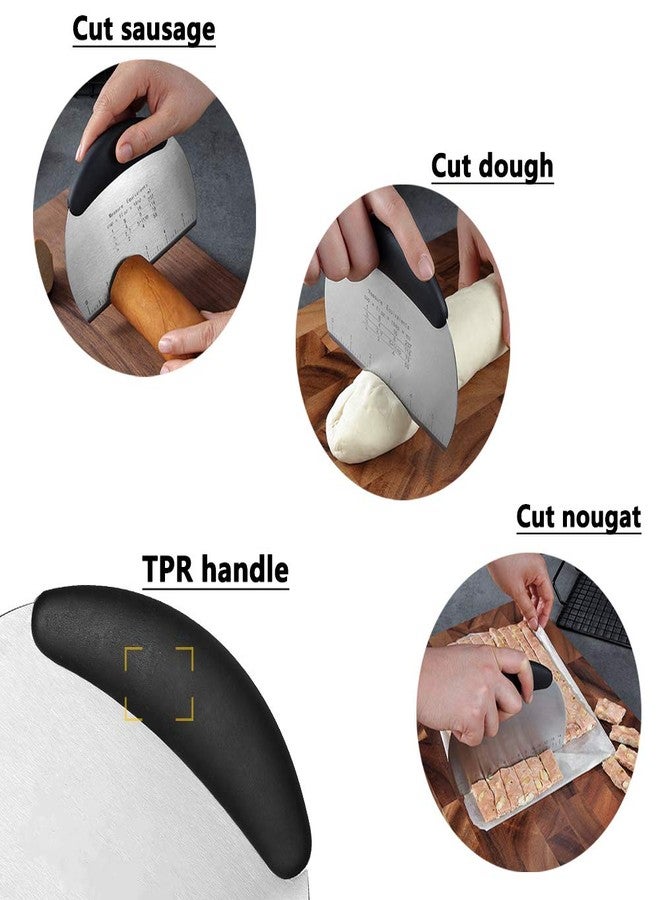 Trifecta Stainless Steel Dough Scraper Pizza Cutter, Flexible Silicone Scraper, Multi-Purpose Scraper with Measurement and Conversion Scale(Black) - Image 5